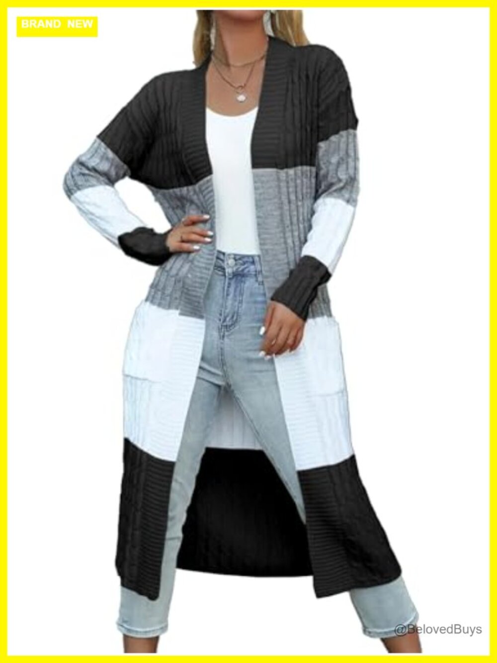 Long Duster Open Front Cardigan Chunky Cable Knit Plus Size Sweater